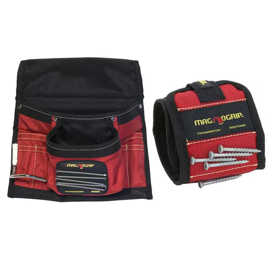 Magnetic Tool Pouch and Magnetic Wristband Set (2-Pack)