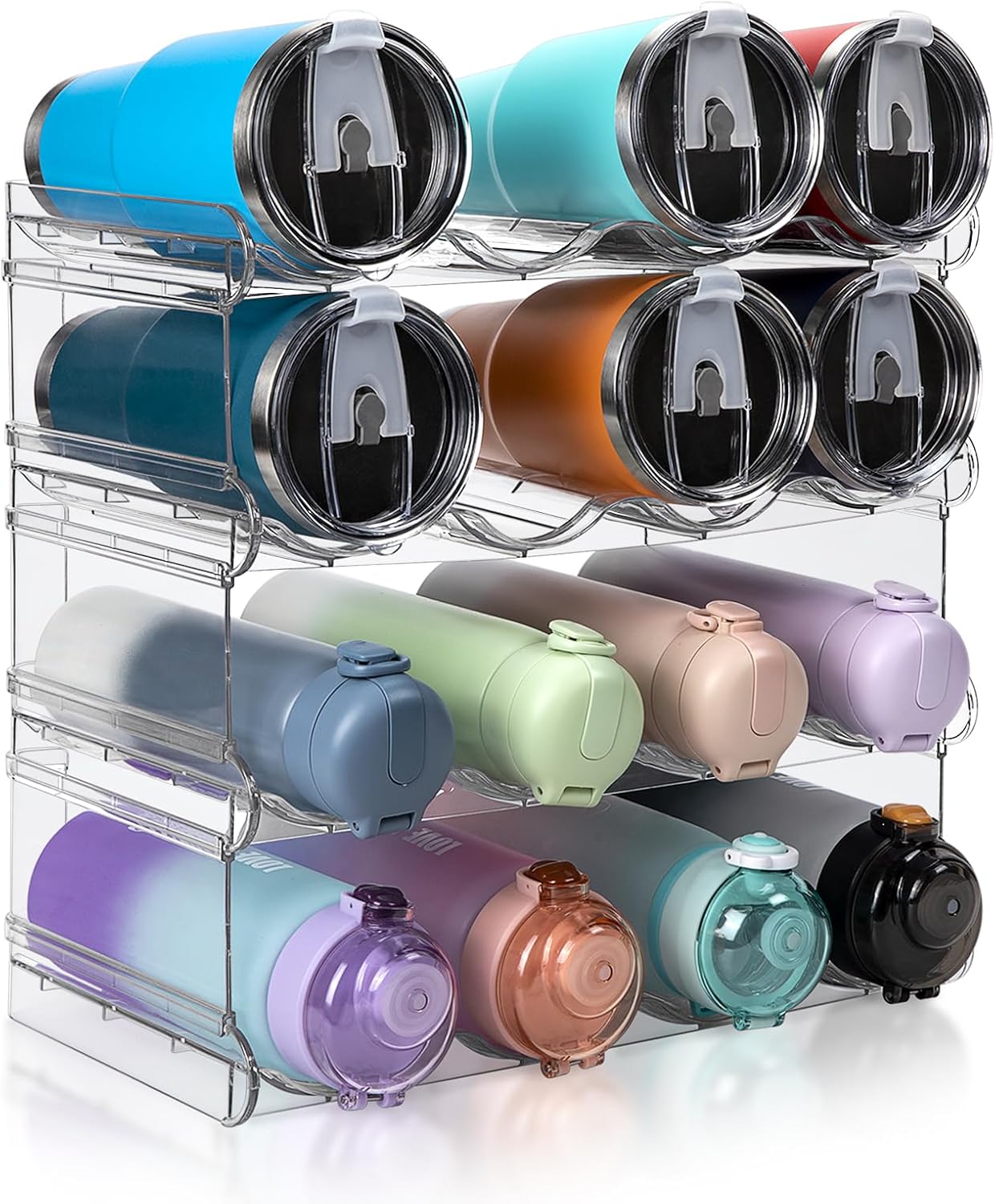 Water Bottle Organizer for Cabinet & Pantry, Stackable Bottle Storage Rack (2-Pack)
